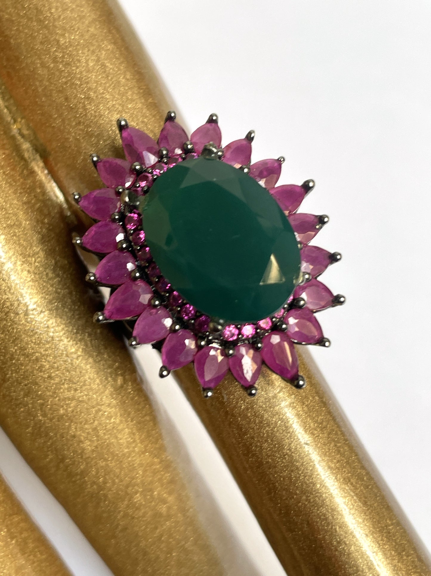 Pink and Green Stone Zircon Ring