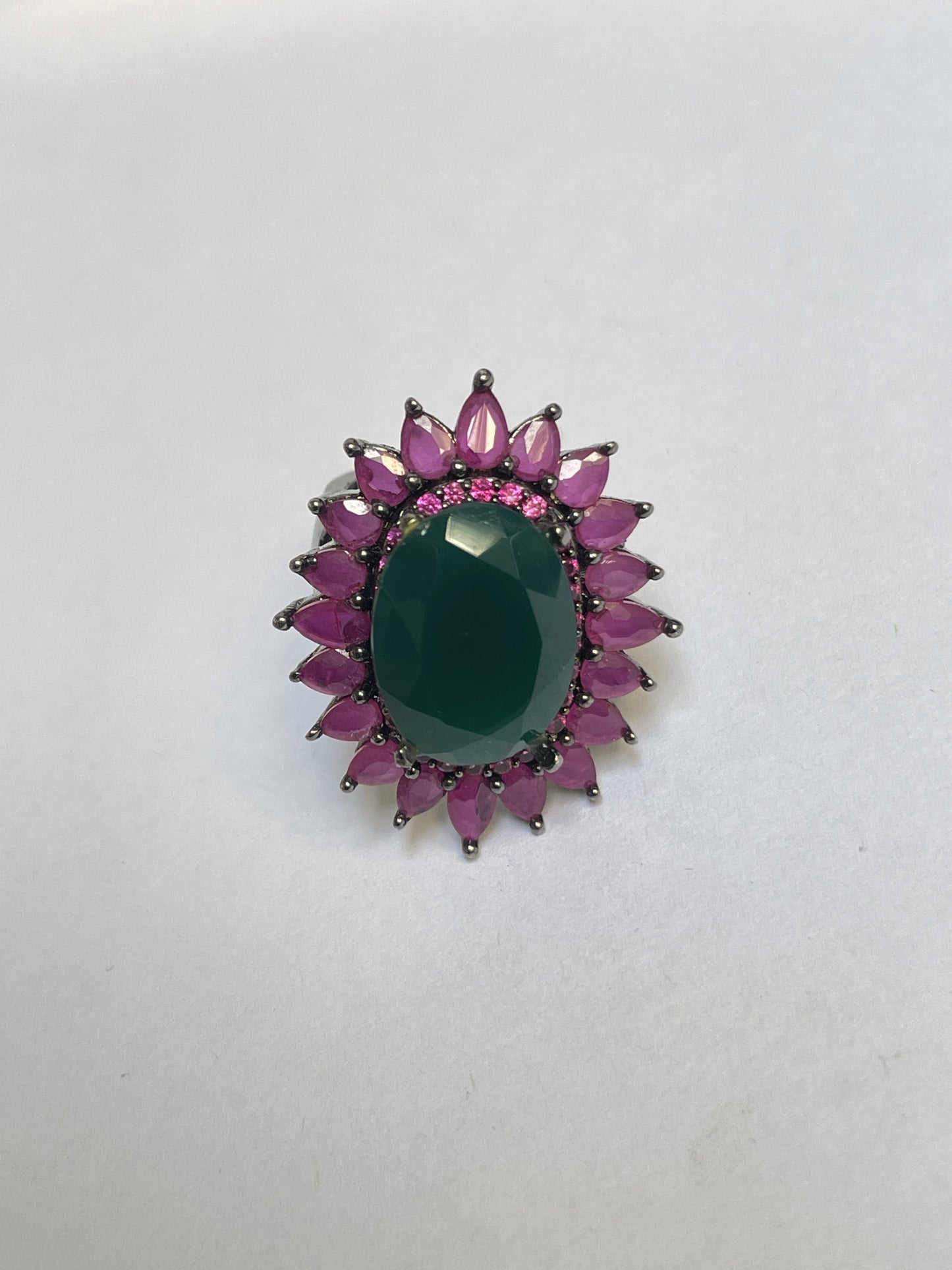 Pink and Green Stone Zircon Ring