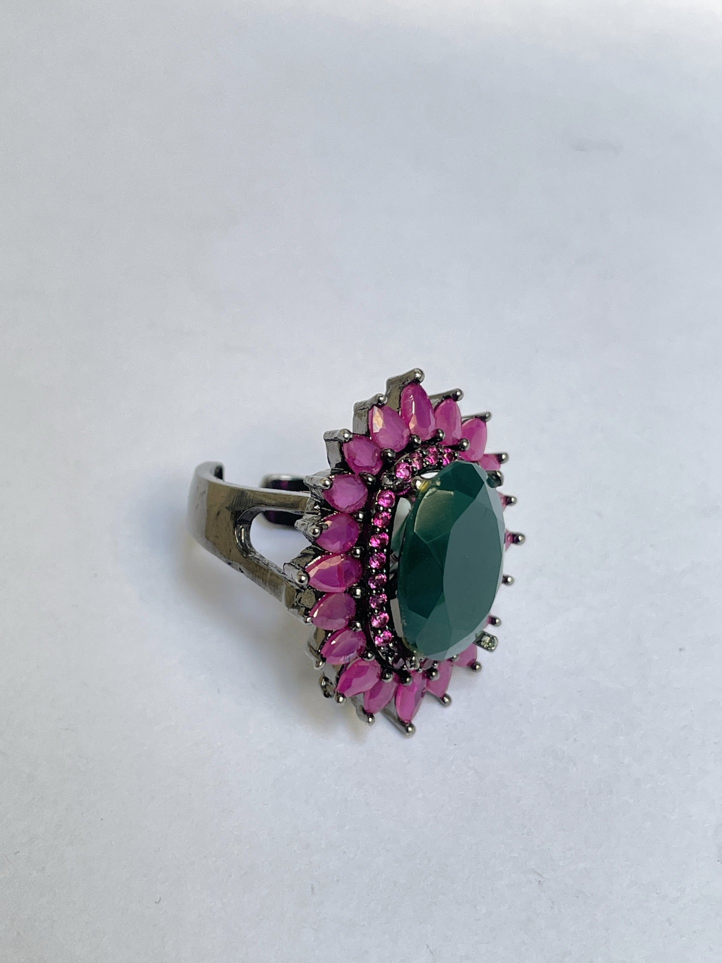 Pink and Green Stone Zircon Ring
