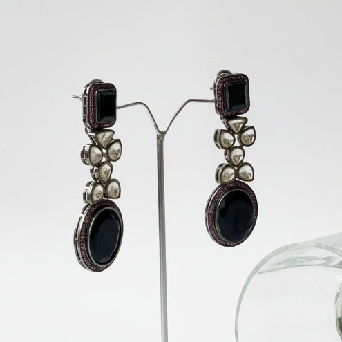 Deep Purple Stones with Pink Stone Detailed Kundan Earrings