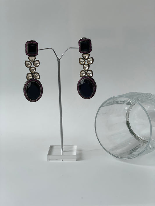 Deep Purple Stones with Pink Stone Detailed Kundan Earrings