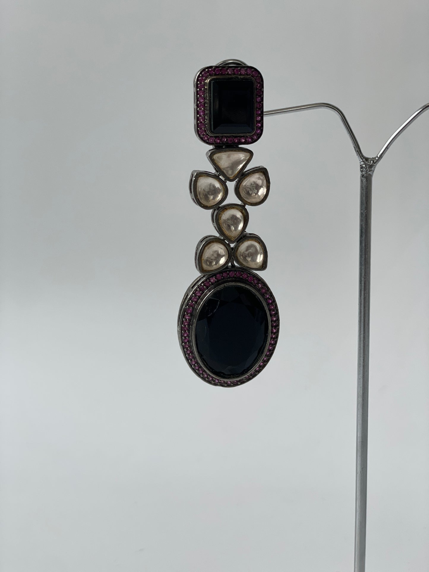 Deep Purple Stones with Pink Stone Detailed Kundan Earrings