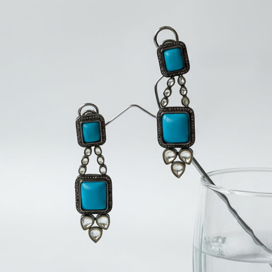 Turquoise Studded Kundan Accent Earrings