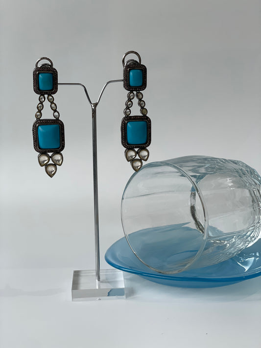 Turquoise Studded Kundan Accent Earrings