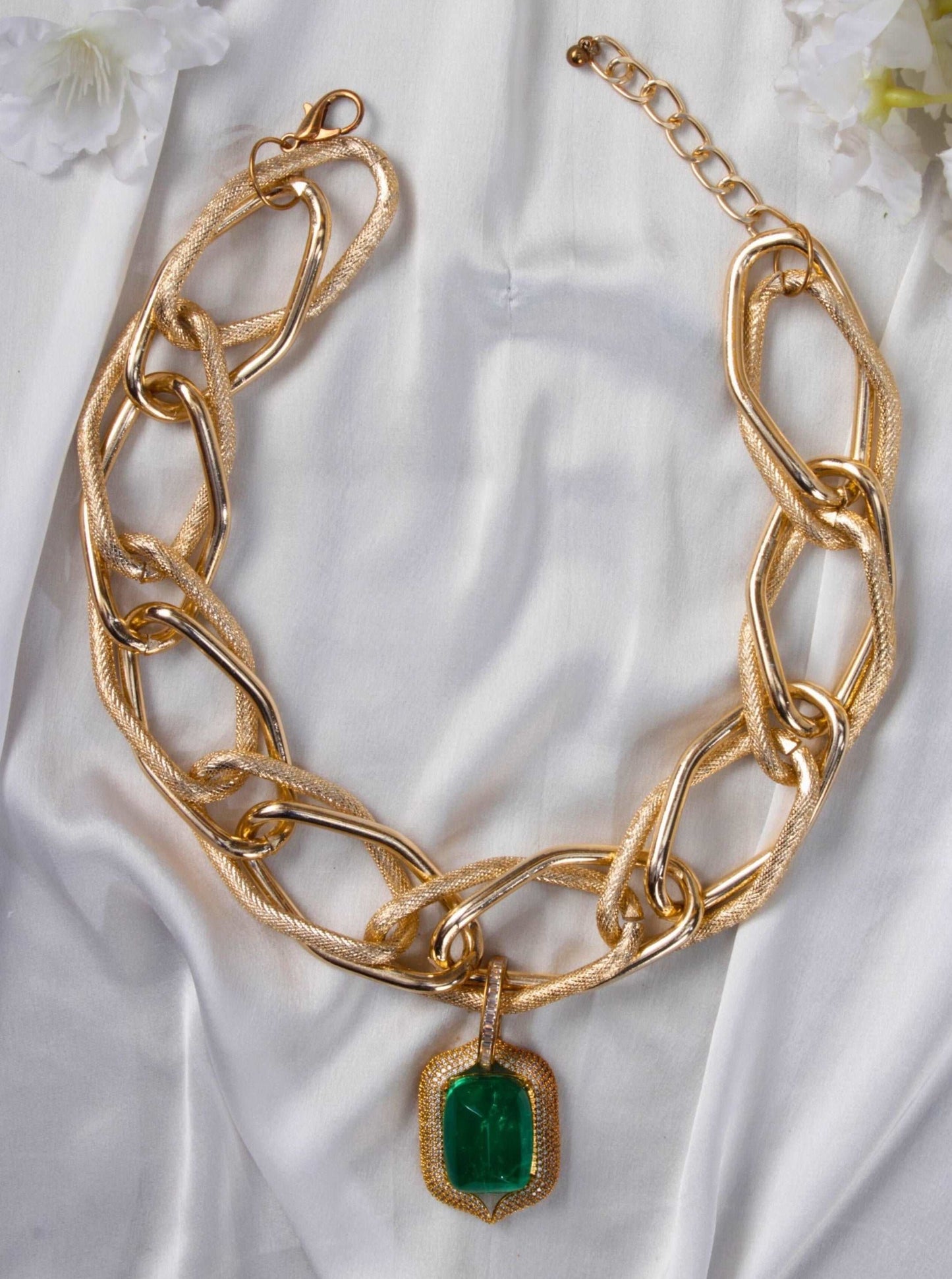 Chunky Links Gold Plated Choker with ZirconStudio6Jewels