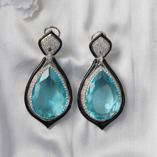 Aqua Crystal and Zircon Earrings with Enamel BordersStudio6Jewels