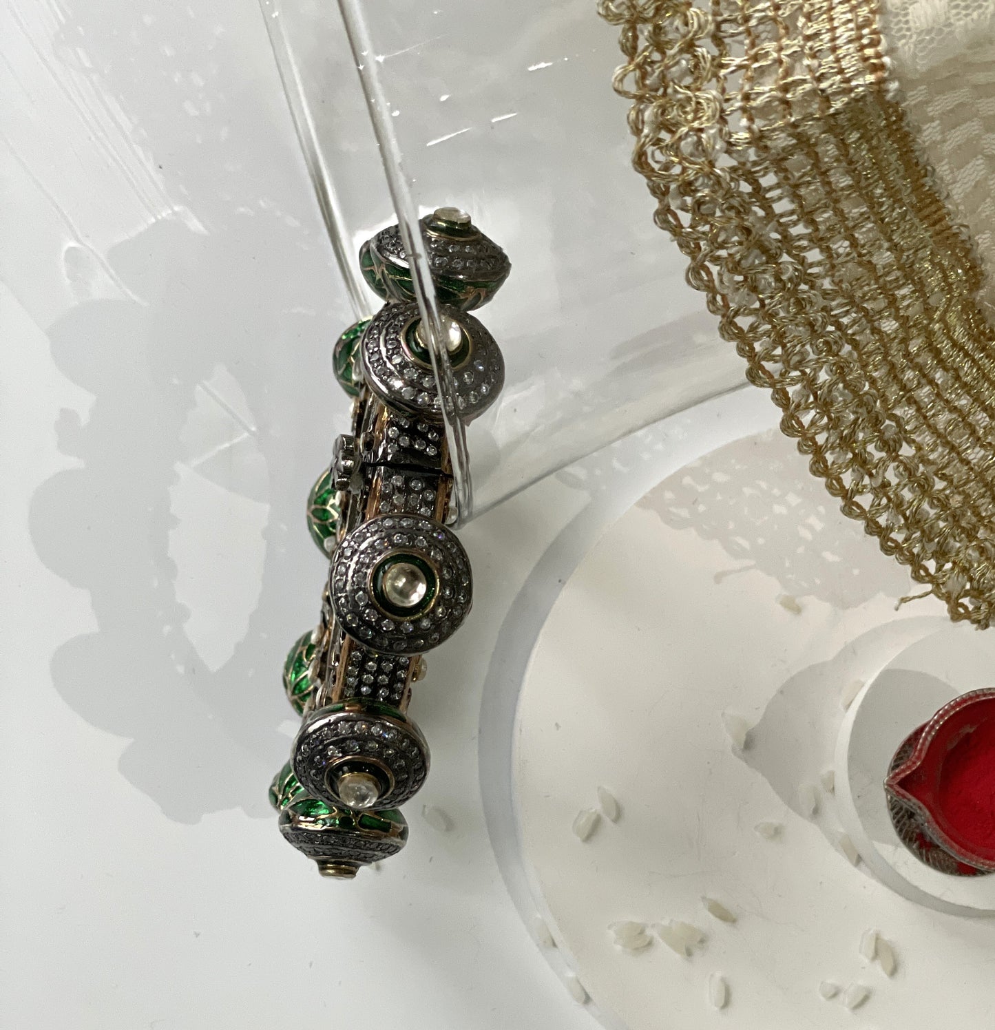 Kundan Single Kada Bangle with Green Enamel