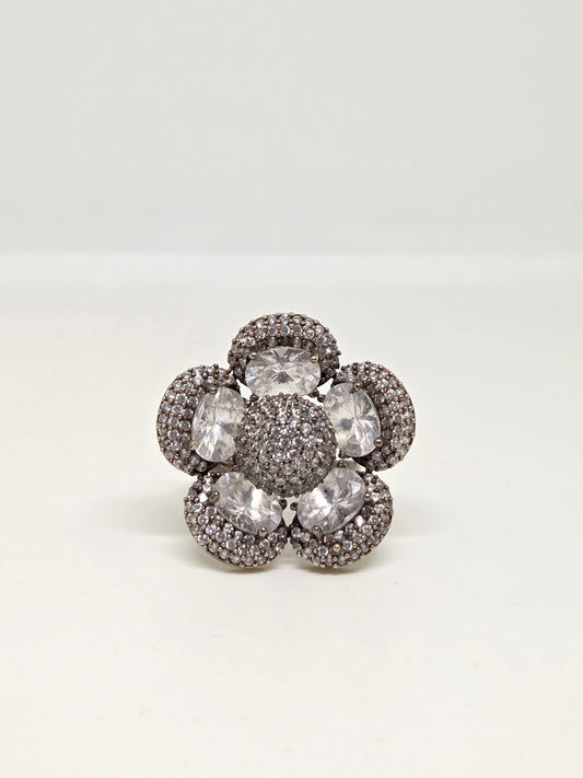 Zircon Embellished Flower Ring