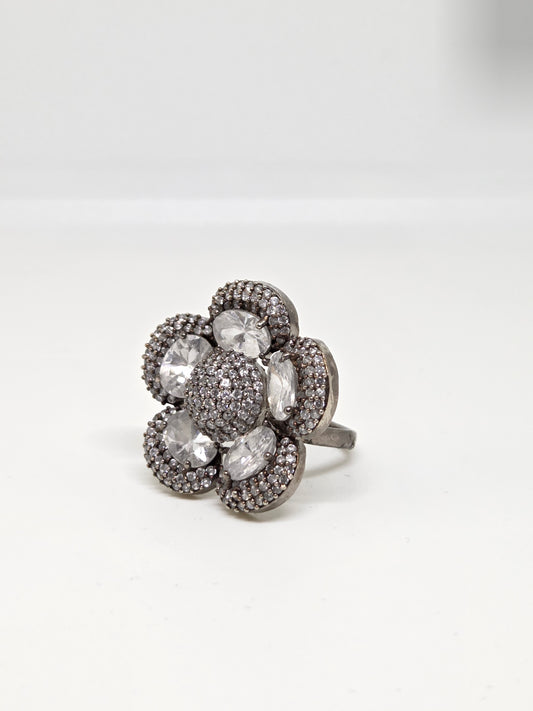Zircon Embellished Flower Ring