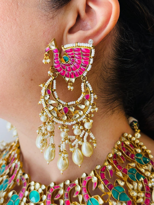 Kundan Multi Stone Necklace Set with Pearl Guccha