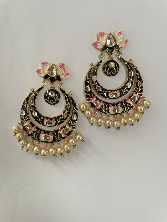 Polki And Pearl Meenakaari Earrings