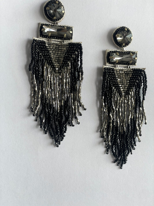 Black Beaded Tassel Boohoo Earrings