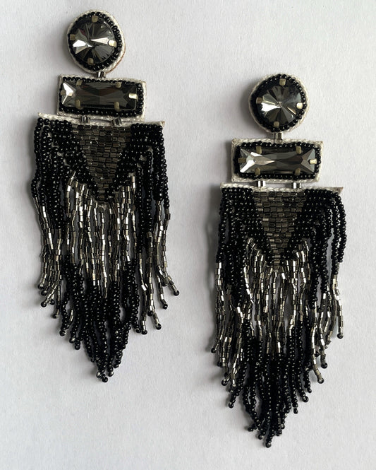 Black Beaded Tassel Boohoo Earrings