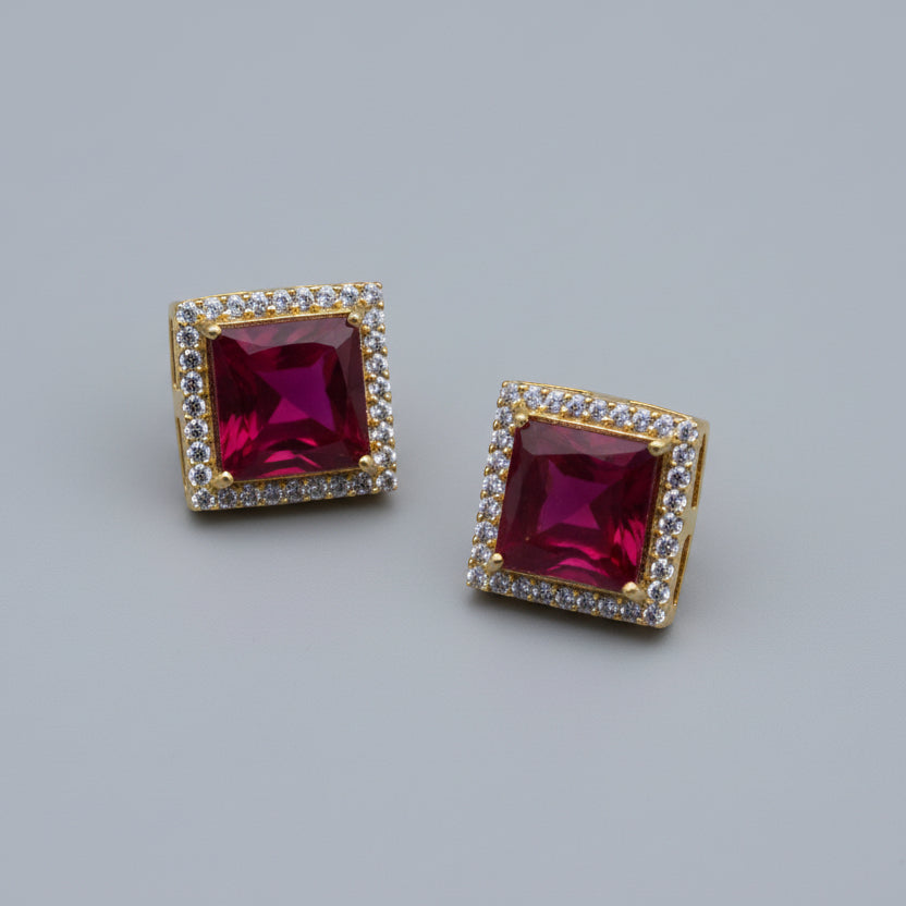Square Studs With Precious Stones