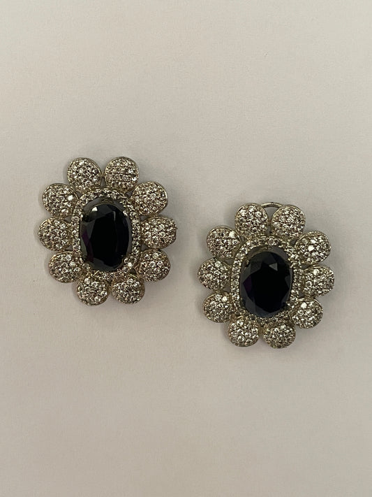 Zircon Studs with Oval Center Stone