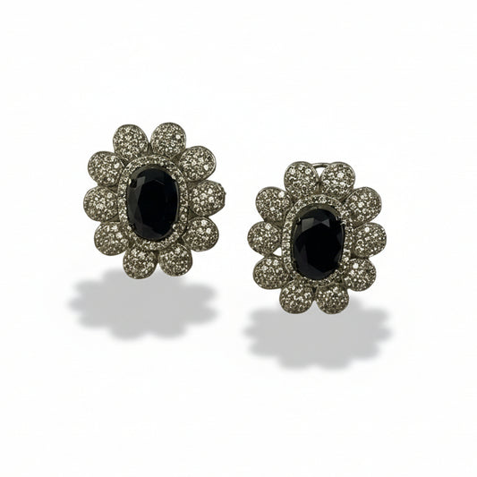 Zircon Studs with Oval Center Stone