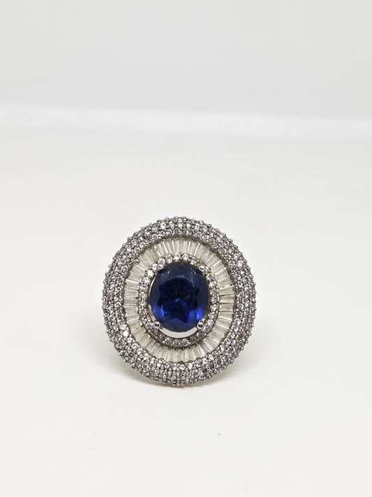 Blue Stone Oval Halo Zircon Ring