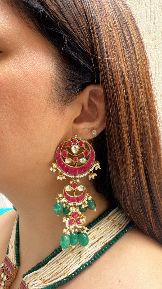 Pearl and Kundan Long Necklace Set With Premium Stones