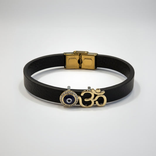 Evil Eye Om Faux Leather Bracelet