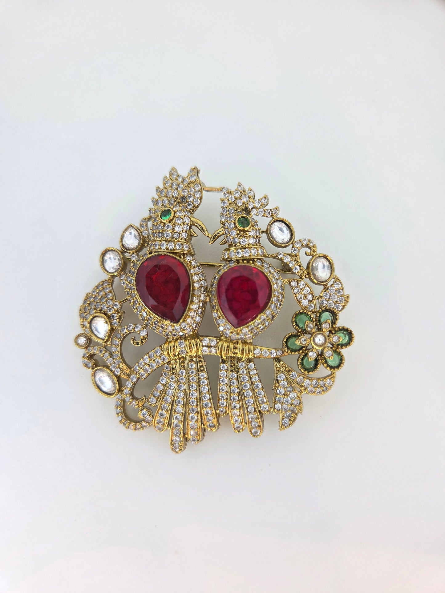 Ruby Heart Gold Plated Bird Motif Brooch