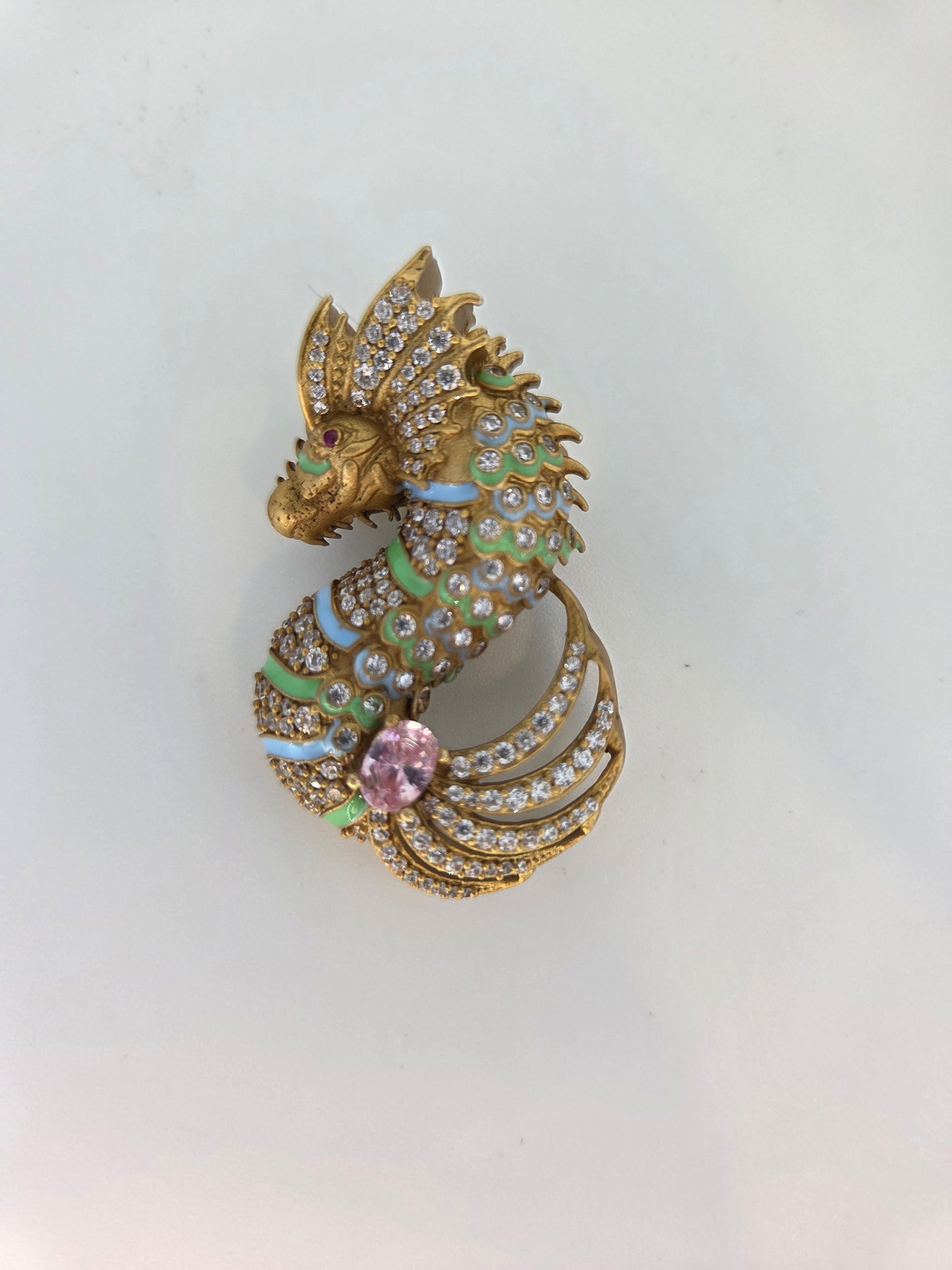 Enamel & Crystal Seahorse Gold Plated Brooch