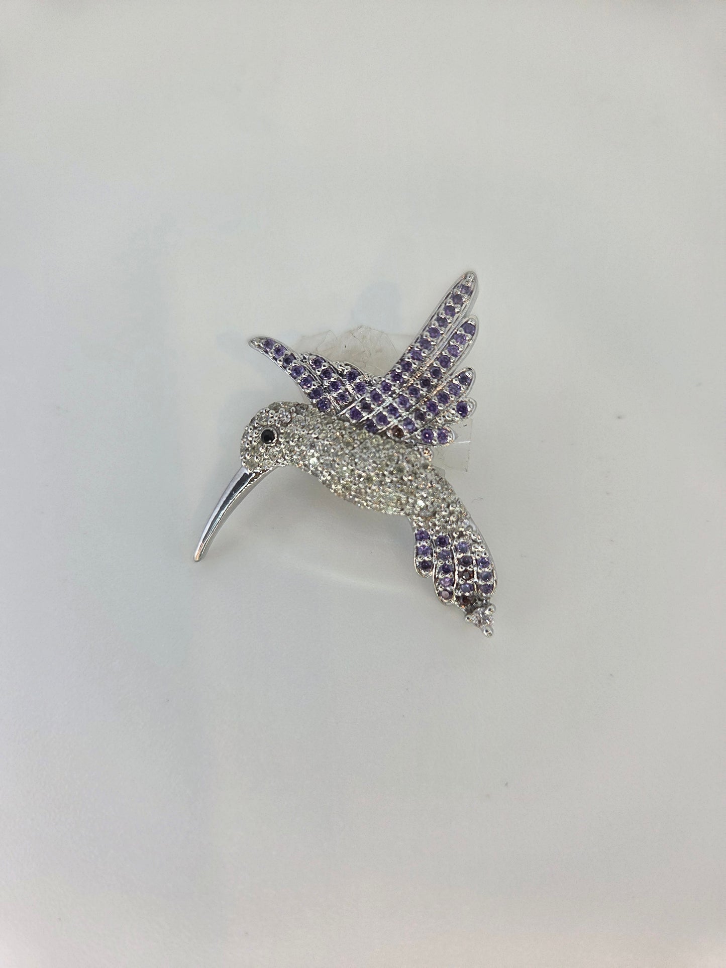 Amethyst Crystal Humming Bird Brooch
