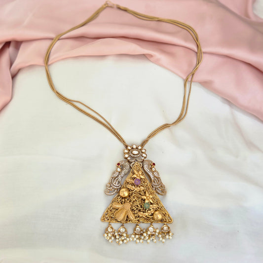 Antique Temple Pendant Long Necklace Set