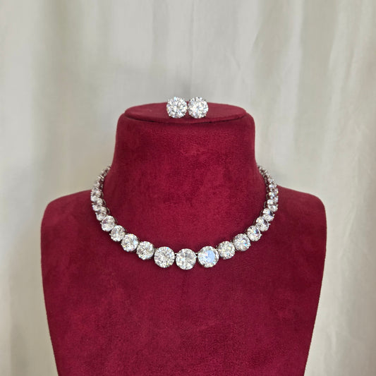 Faux Diamond Classic Tennis Necklace Set