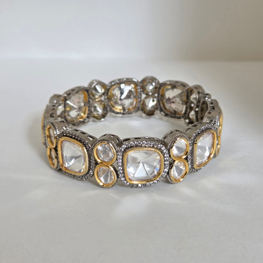 Two Tone Finish Kundan and Zircon Accent Bangle