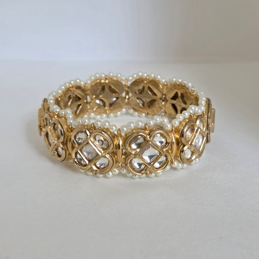 Gold Pearl Kundan Bracelet