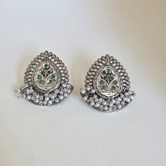 Oxidised Leaf Stud Earrings