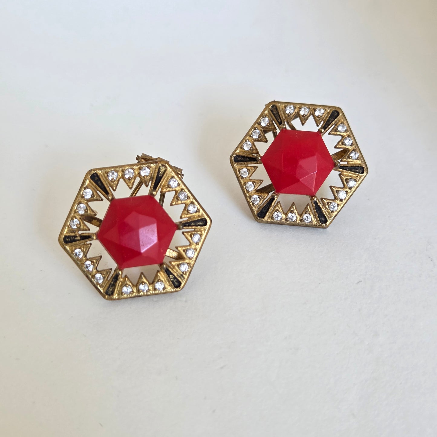 Crimson Geometric Stud Earrings