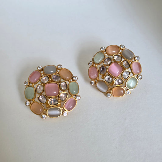 Pastel Cat-Eye Gold Finish Stone Studs