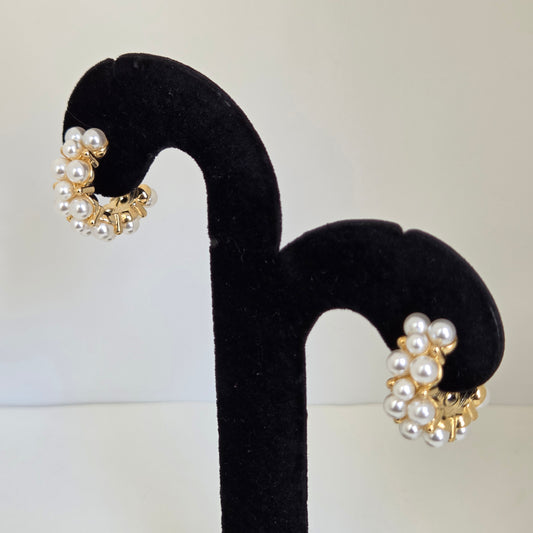 Pearl Cluster Hoop Earrings