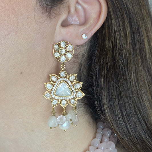 Pastel Pink Tumbled Stone Kundan Necklace Set