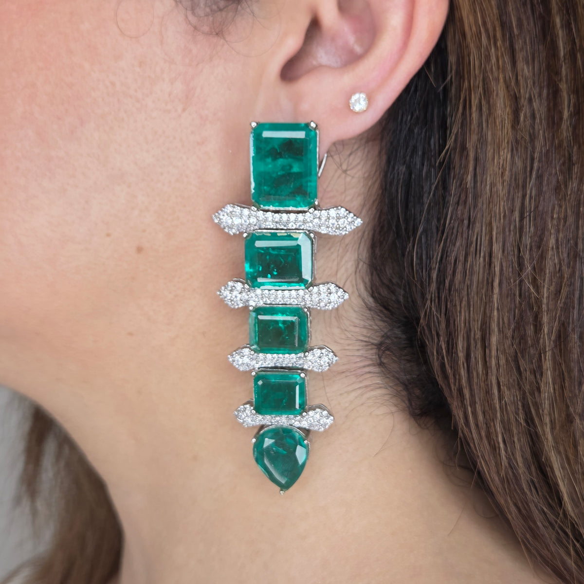 Emerald Crystal Geometric Drop Earrings