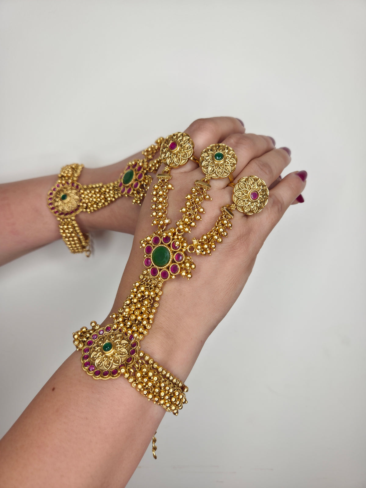 Antique Gold Multi-Ring Haathphool Set