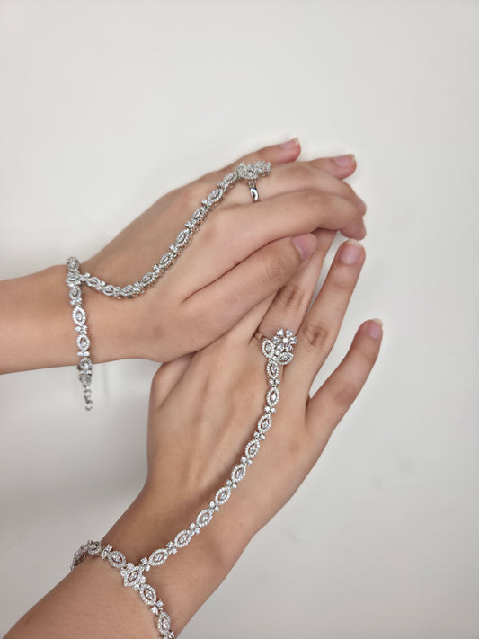 Silver American Diamond (CZ) Haathphool Set