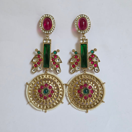 Antique Gold Multicolor Kundan & Gemstone Statement Drop Earrings