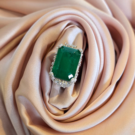 Emerald Cut Green Gemstone Statement Ring Description: