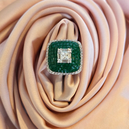 Green Mosaic Diamond-Shaped Cocktail Ring