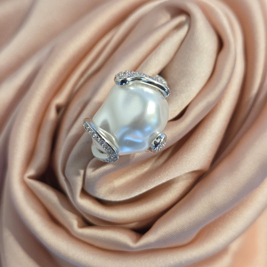 Baroque Pearl & Pavé Statement Ring
