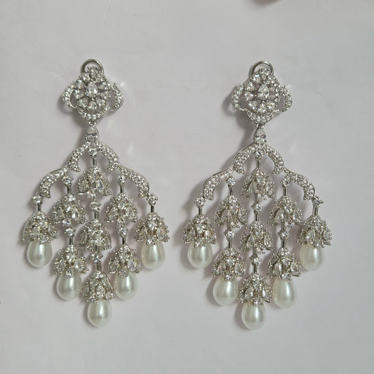 Crystal & Pearl Cascading Chandelier Earrings