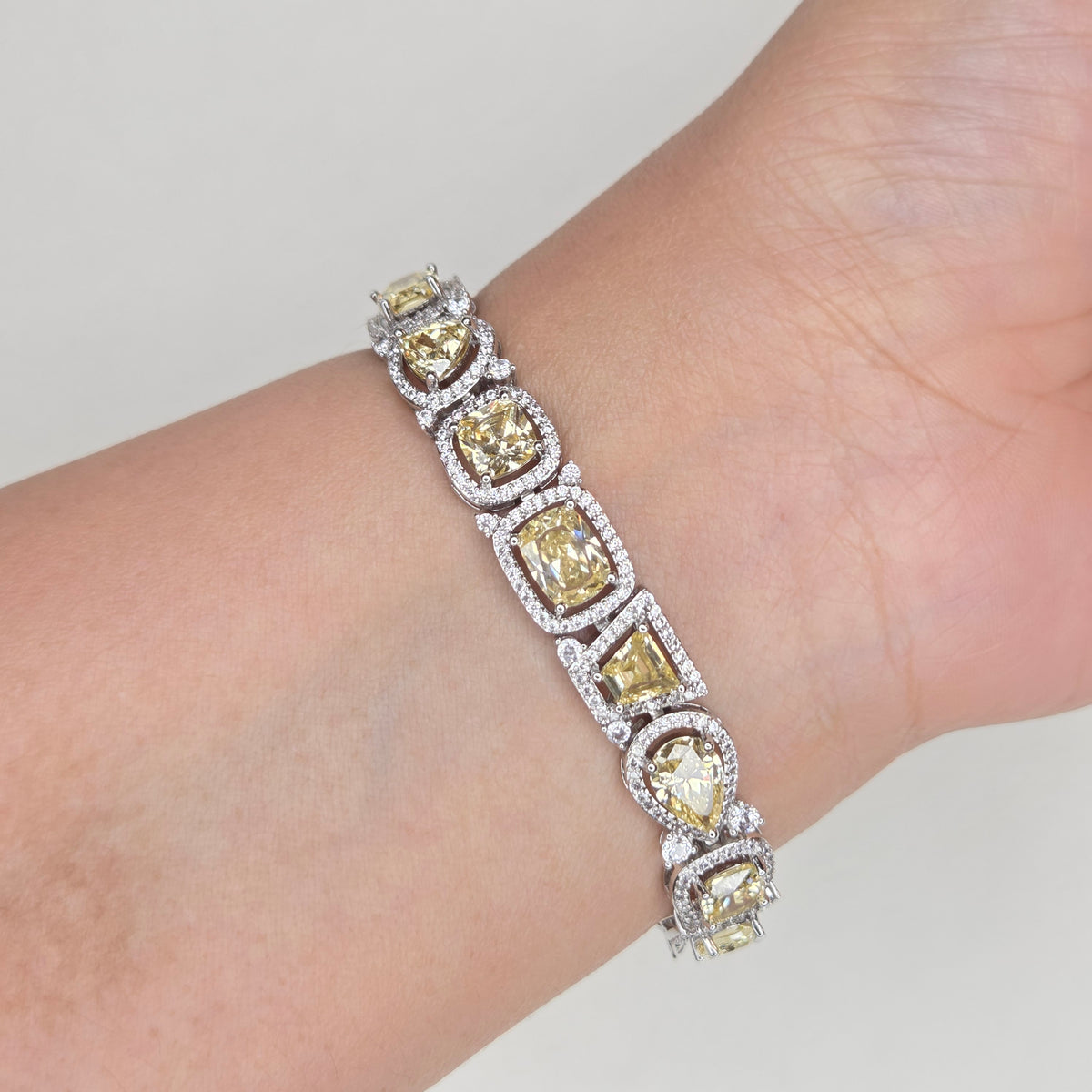 Multi-Shape Yellow Canary Crystal Halo Tennis Bracelet