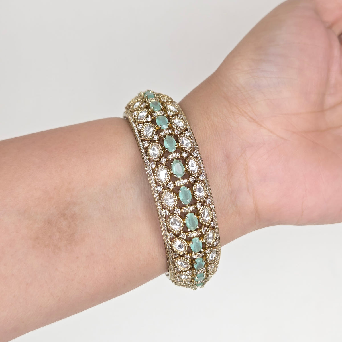 Mint Green Stone and Polki Kundan Bangle Set