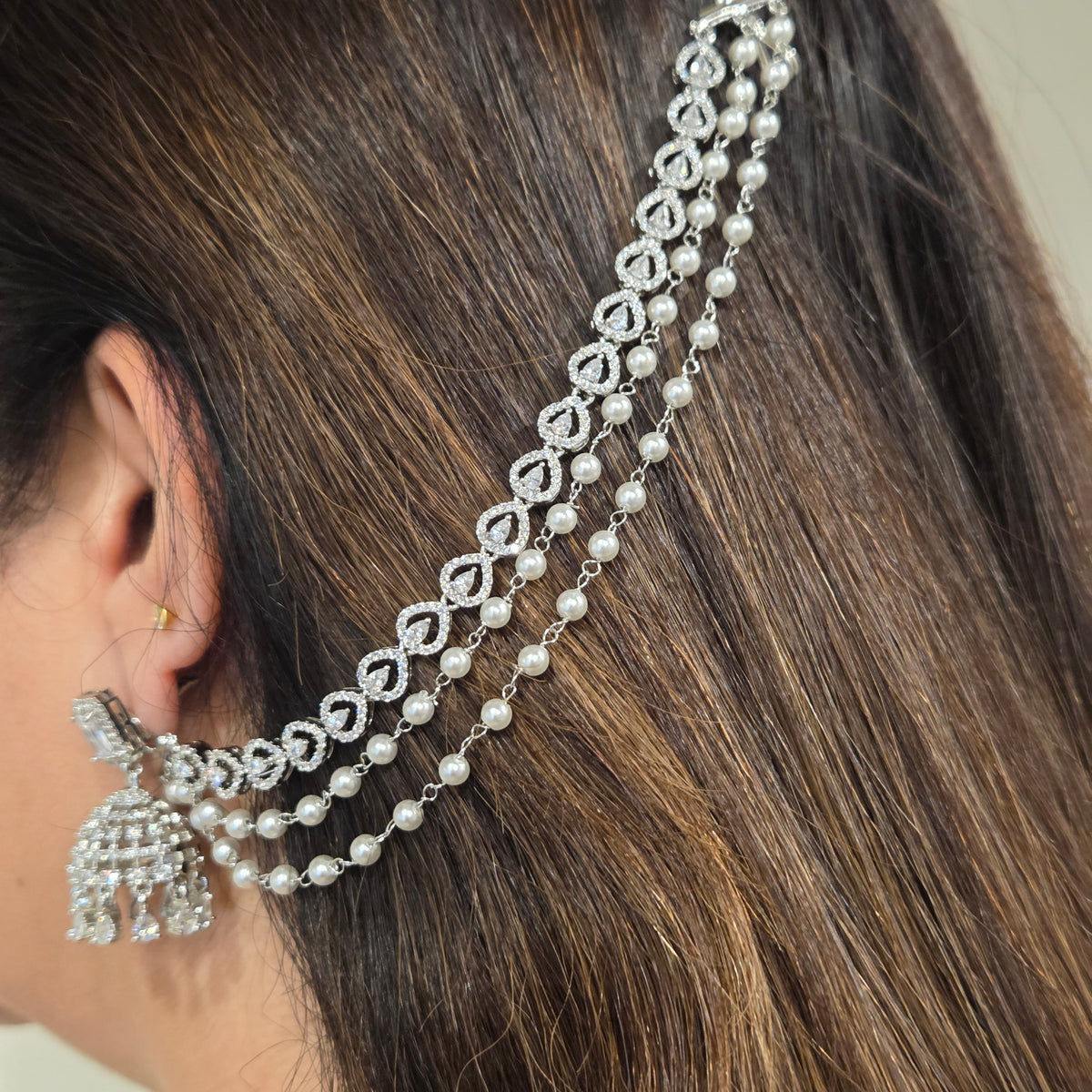 Pearl & Crystal Triple-Layer Ear Chain