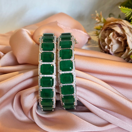 Emerald-Cut Green Crystal Halo Tennis Bracelet Set