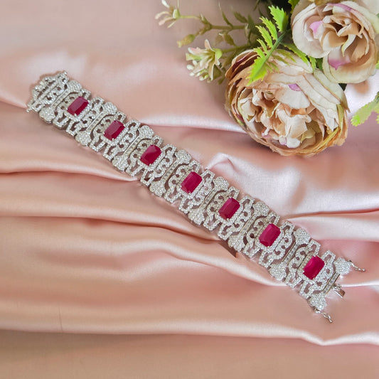 Vintage-Style Emerald-Cut Ruby Red Crystal Statement Bracelet