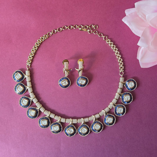 Royal Blue Enamel & Kundan Choker Necklace Set