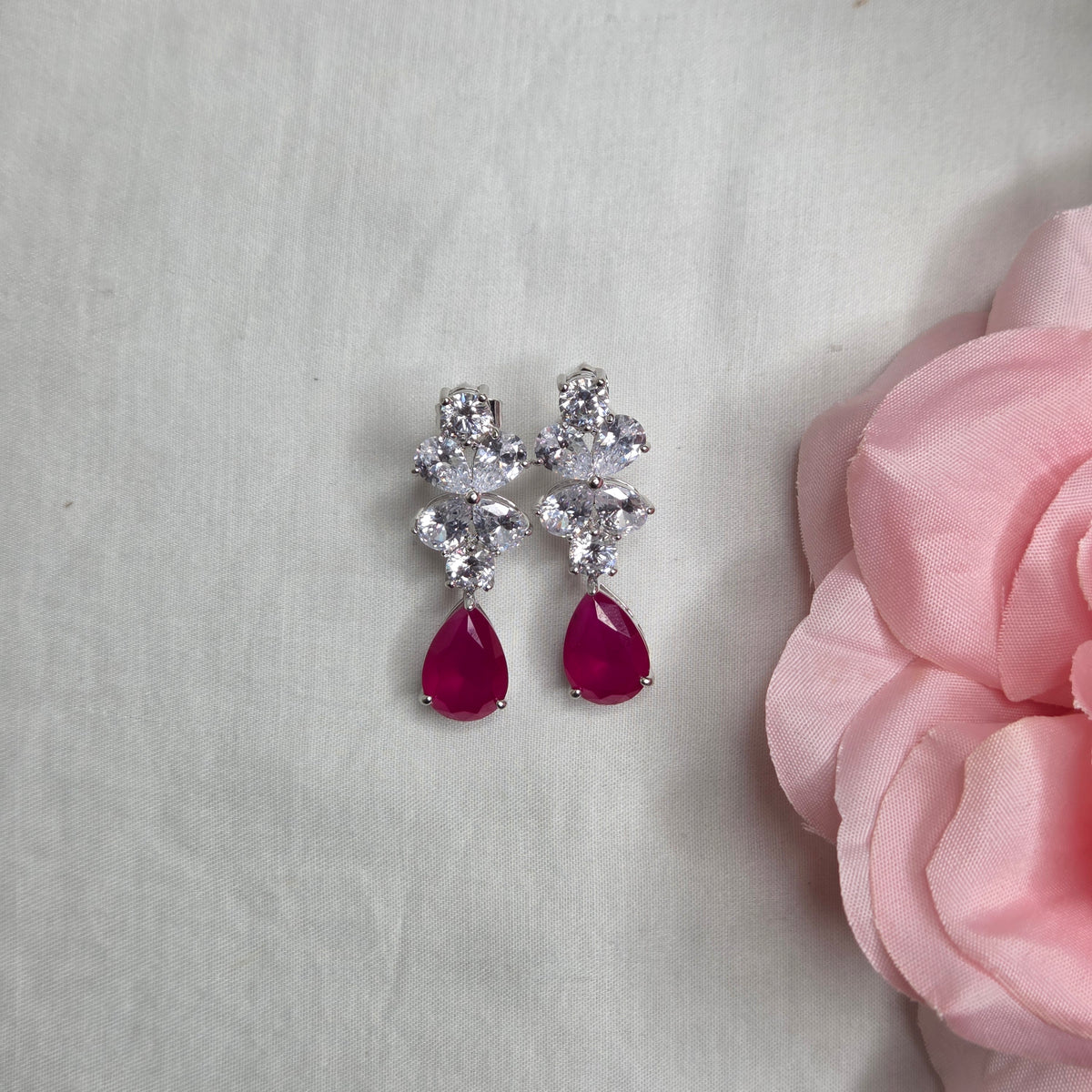 Ruby Red & Cubic Zirconia Floral Necklace Set
